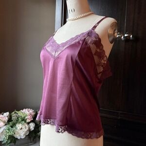Vintage Bari Nylon‎ Lace Camisole Large Plum Mauve USA Union Made Coquette 90s